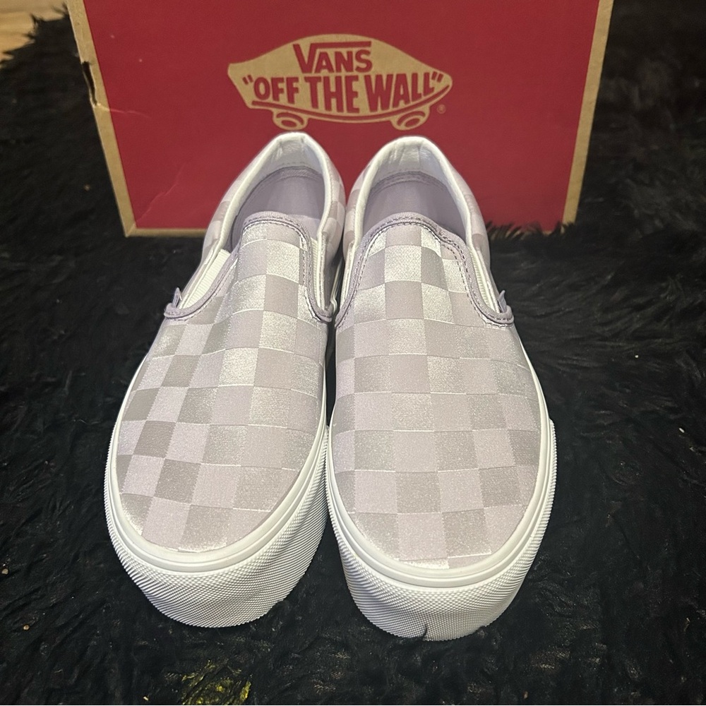 VANS checkerboard lilac platform slip on shoes sneakers women’s 7.5 new - Picture 6 of 7